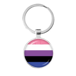 Porte-clés rond Pride genderfluid argenté