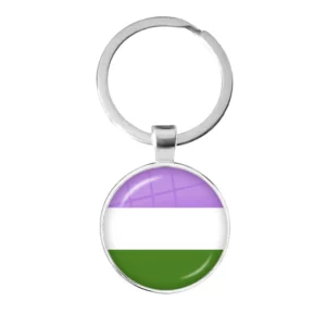 Porte-clés rond Pride genderqueer argenté