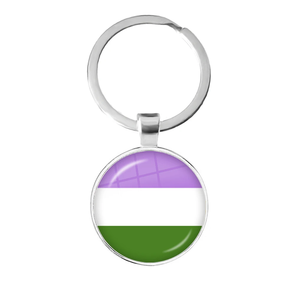 Porte-clés rond Pride genderqueer argenté