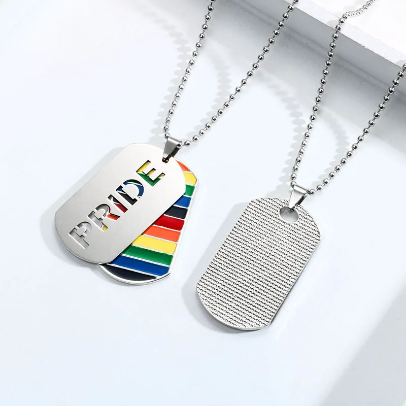 Collier dog tag Pride arc-en-ciel