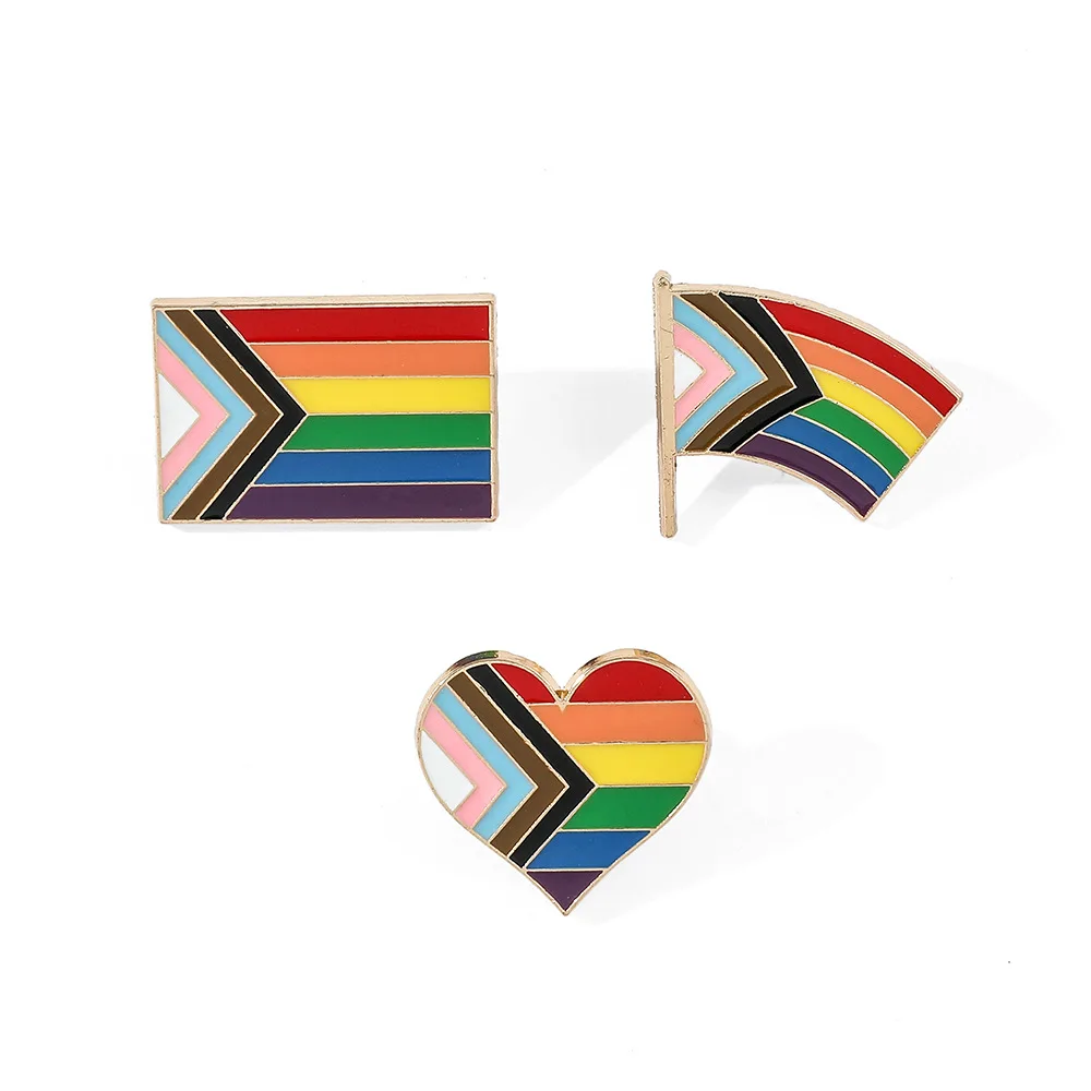 Pin's drapeau Progress Pride doré