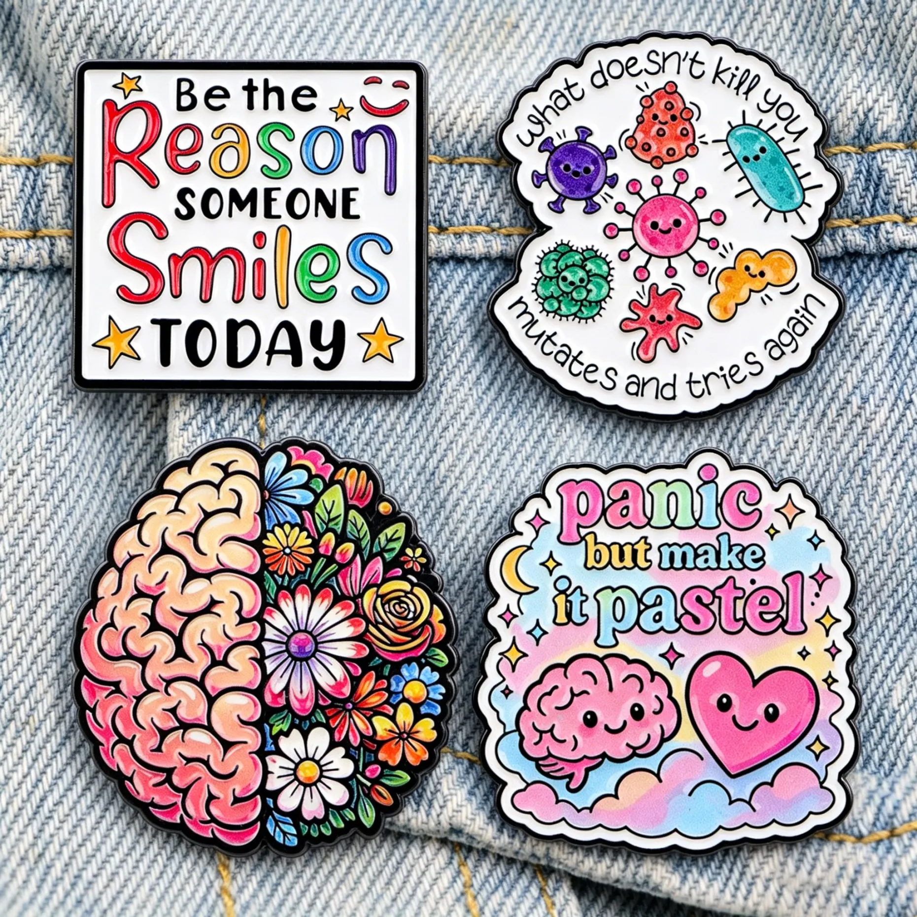 Collection de pin’s santé mentale avec cerveau fleuri