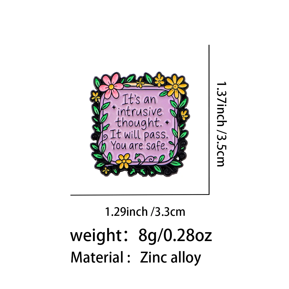 Dimensions du pin’s santé mentale fleuri