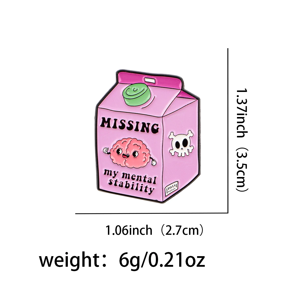 Dimensions du pin’s santé mentale en forme de brique de lait