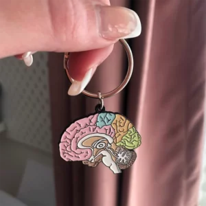 Porte-clés cerveau anatomique multicolore vu de face