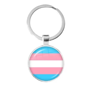 Porte-clés rond aux couleurs du drapeau transgenre