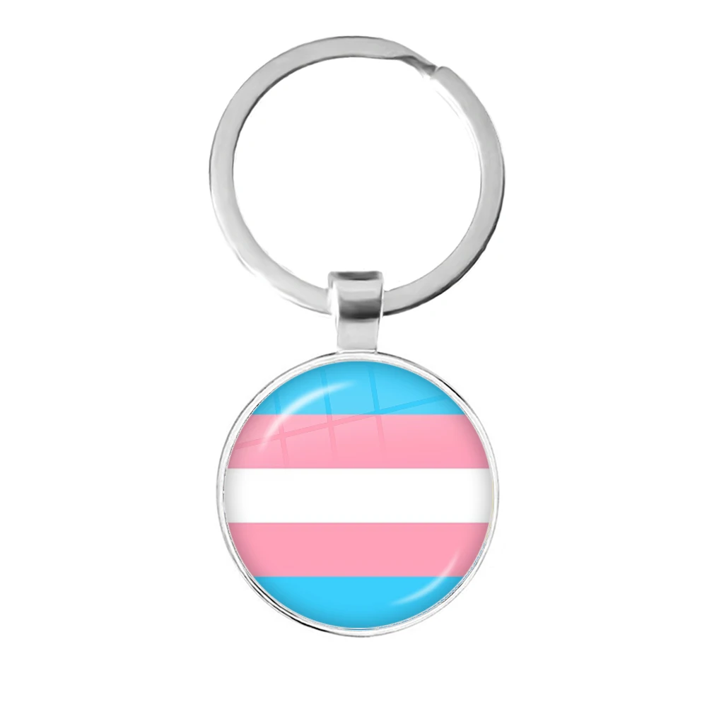 Porte-clés rond aux couleurs du drapeau transgenre